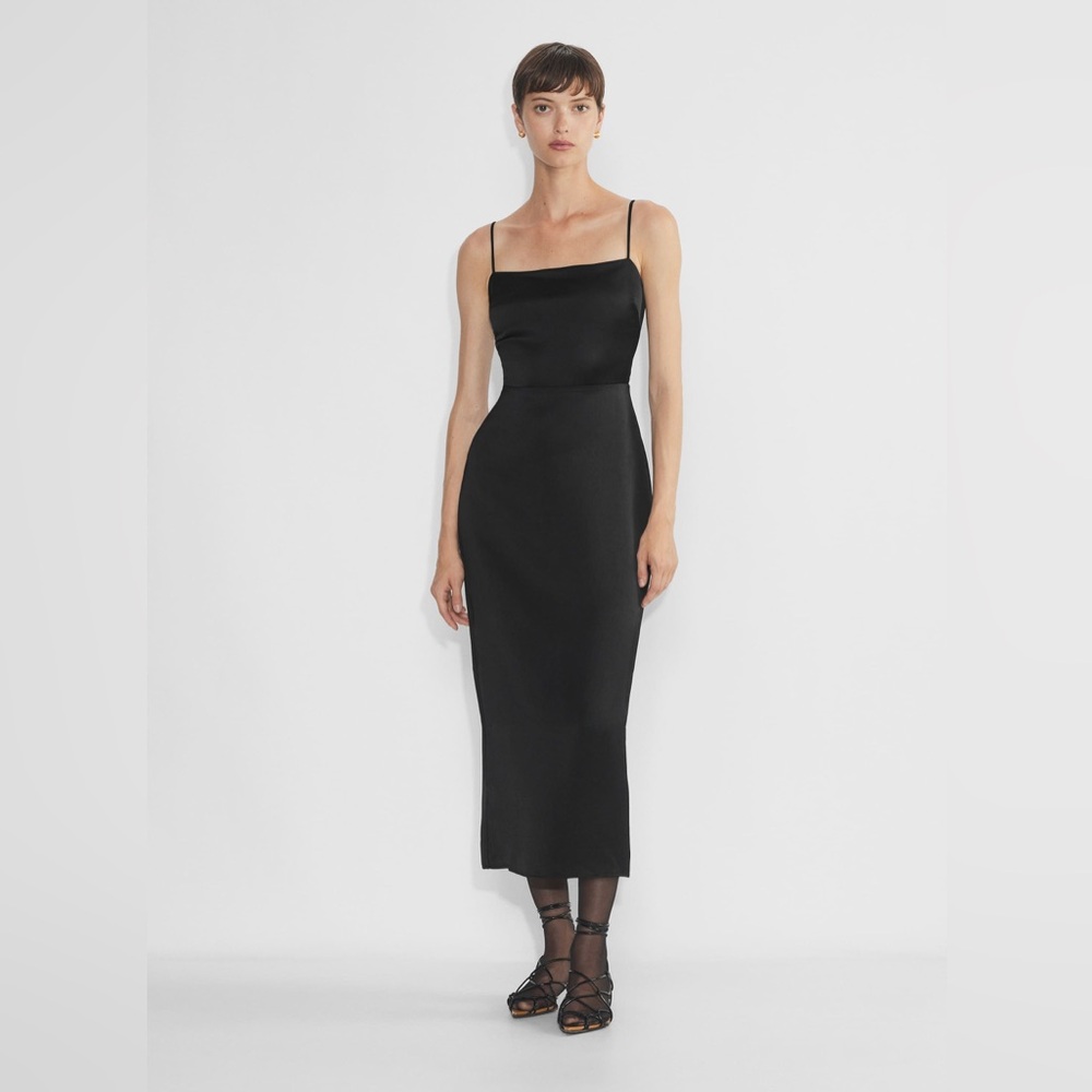 Wilfred Black Satin Maxi Dress with Spaghetti Straps